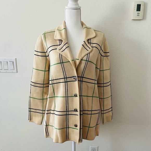 Jackets & Blazers - Cream Plaid Button-Front Knit Jacket